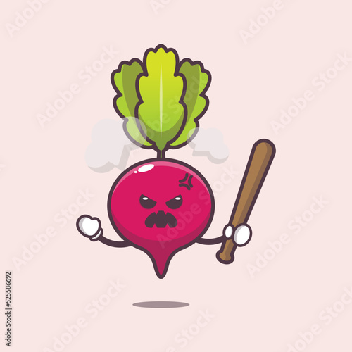 Angry radish charater cartoon illustration. Cute vegetable icon vector illustration.