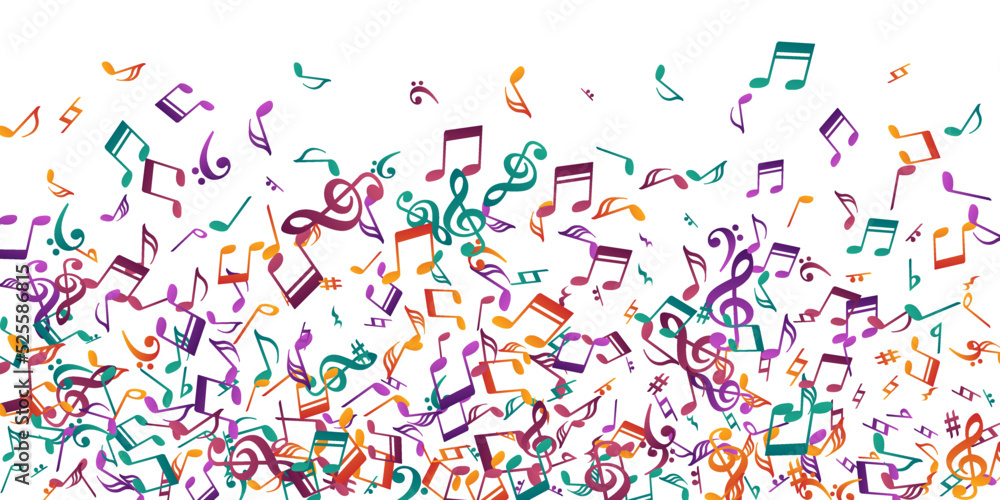 Music notes flying vector backdrop. Song notation Music notes flying vector backdrop. Song notation
