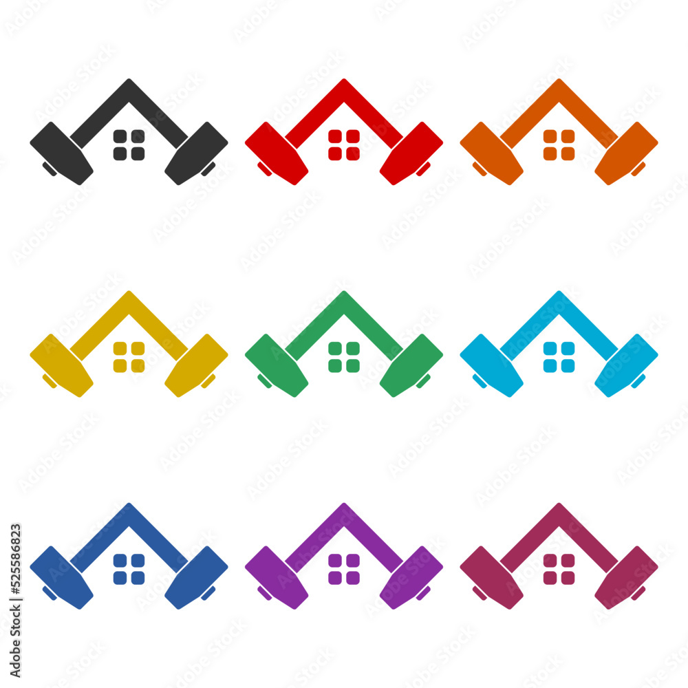 Hammer roof real estate logo. Set icons colorful Hammer roof real estate logo. Set icons colorful