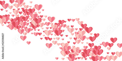 Papercut rosy heart shapes confetti background design. Wedding decorative elements. Postcard