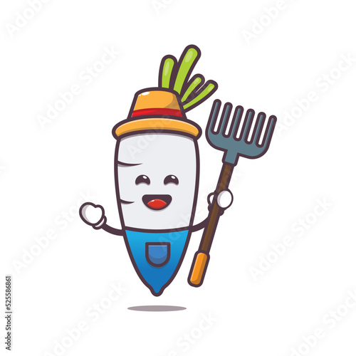 cute farmer white radish cartoon character illustration