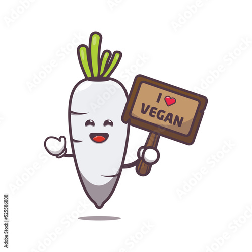 cute white radish with love vegetable greeting board