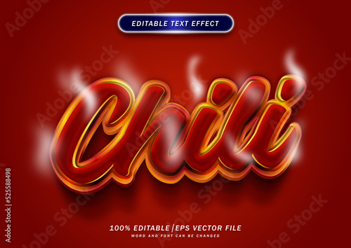3d Red Chili text effect. Emboss text and smoke effect.. Realistic roast cartoon effect