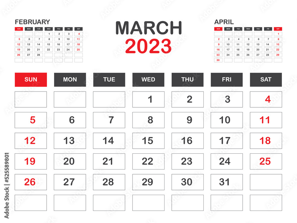 Calendar 2023 template minimal style, March 2023 template, Desk calendar 2023 year, Wall calendar, Week starts on sunday, Planner, Printing media, poster, advertisement, Red background vector Calendar 2023 template minimal style, March 2023 template, Desk calendar 2023 year, Wall calendar, Week starts on sunday, Planner, Printing media, poster, advertisement, Red background vector