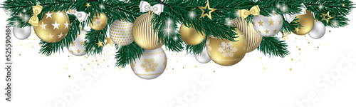Fotografia Merry Christmas background design - Golden stars - Christmas balls