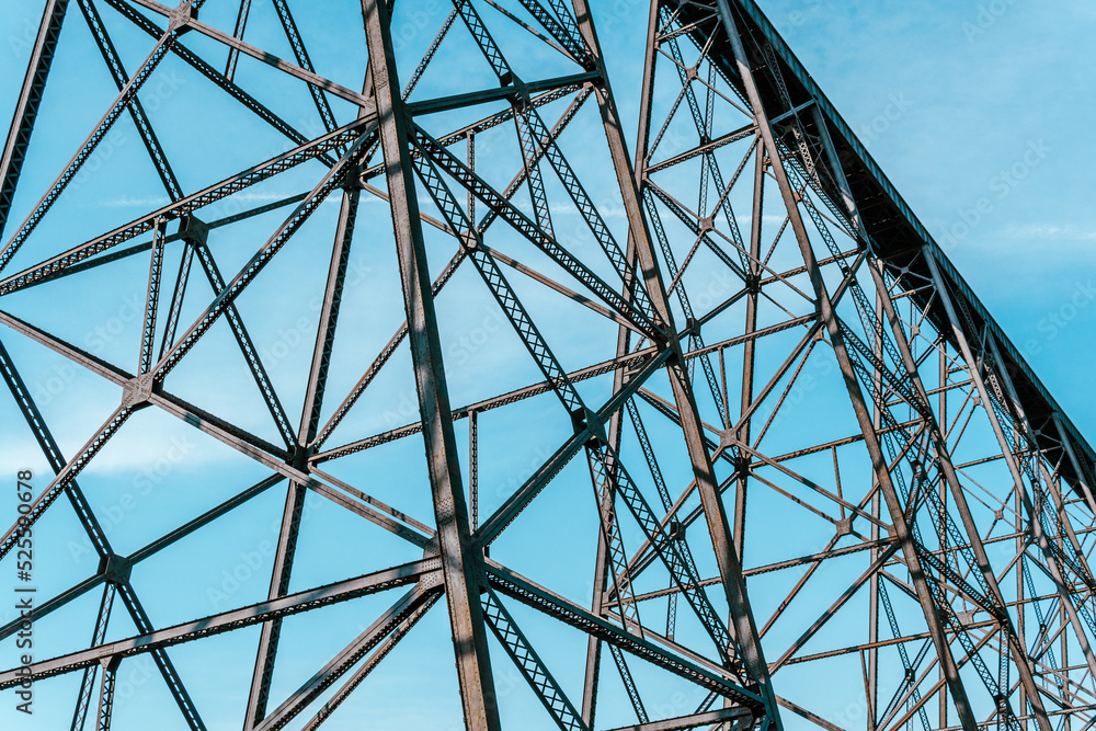 Fototapeta premium Iron steel high level viaduct train bridge