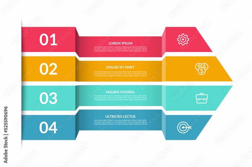 Modern infographic template. Big arrow of 4 folded colorful strips in origami style. Can be used for graph, chart, report, presentation, step infographics, web design. Vector background. Modern infographic template. Big arrow of 4 folded colorful strips in origami style. Can be used for graph, chart, report, presentation, step infographics, web design. Vector background.