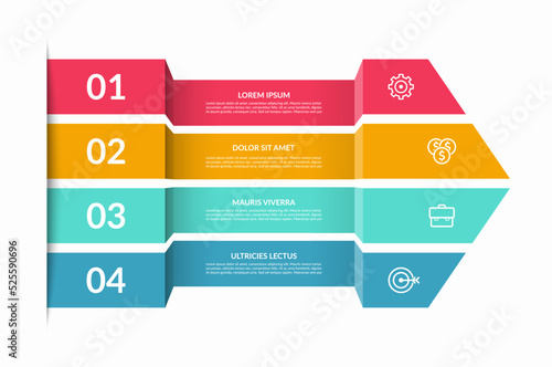 Modern infographic template. Big arrow of 4 folded colorful strips in origami style. Can be used for graph, chart, report, presentation, step infographics, web design. Vector background.