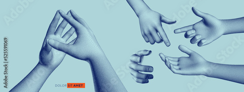 Set of hands showing different gestures. Two human hands. Business concept. 3D vector design elements for banner, flyer, poster, cover or brochure.