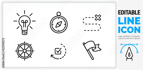 Editable line icon set about strategic course and direction