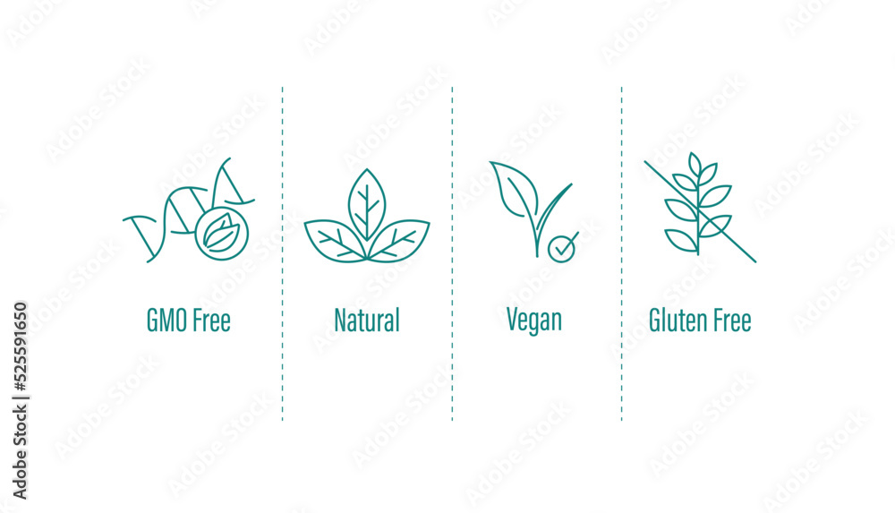 gmo free, natural, vegan, gluten free icon vector illustration  - obrazy, fototapety, plakaty 