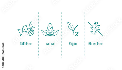 gmo free, natural, vegan, gluten free icon vector illustration 