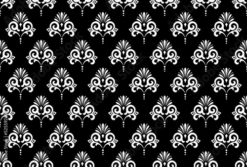 Wallpaper in the style of Baroque. Seamless vector background. White and black floral ornament. Graphic pattern for fabric, wallpaper, packaging. Ornate Damask flower ornament