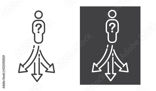 Man with question decision icon, people choice lost, business direction.