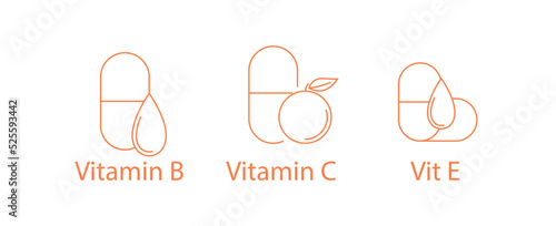 vitamin b, vitamin c, vitamin e icons vector illustration 