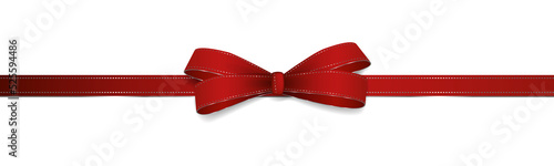 Glitter red bow on a white background - christmas ribbon presents design
