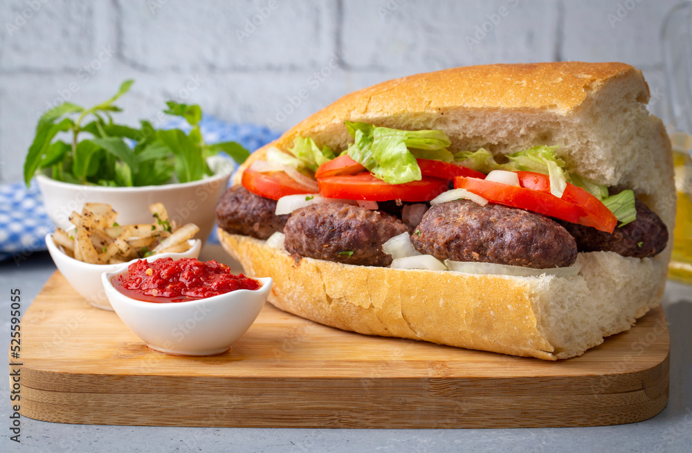 Delicious Turkish Meatballs Sandwich, Kofte Ekmek. Turkish name; kofte ekmek or ekmek arasi kofte