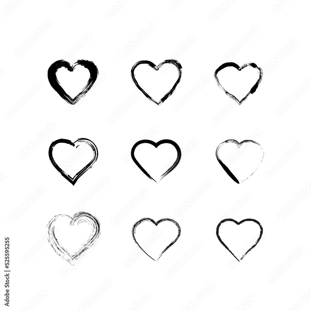 Set of abstract vector grunge hearts