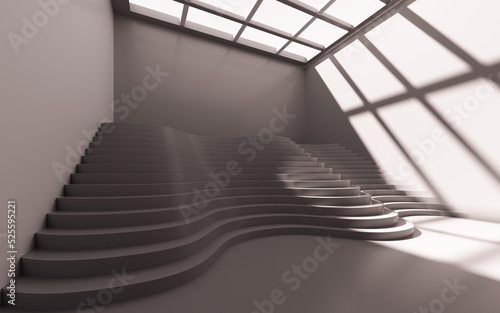 Empty room with curves and stairs  3d rendering.
