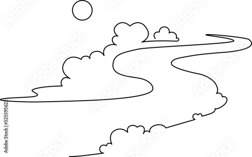 Landscape park with path and trees. Continuous line drawing illustration. Vector