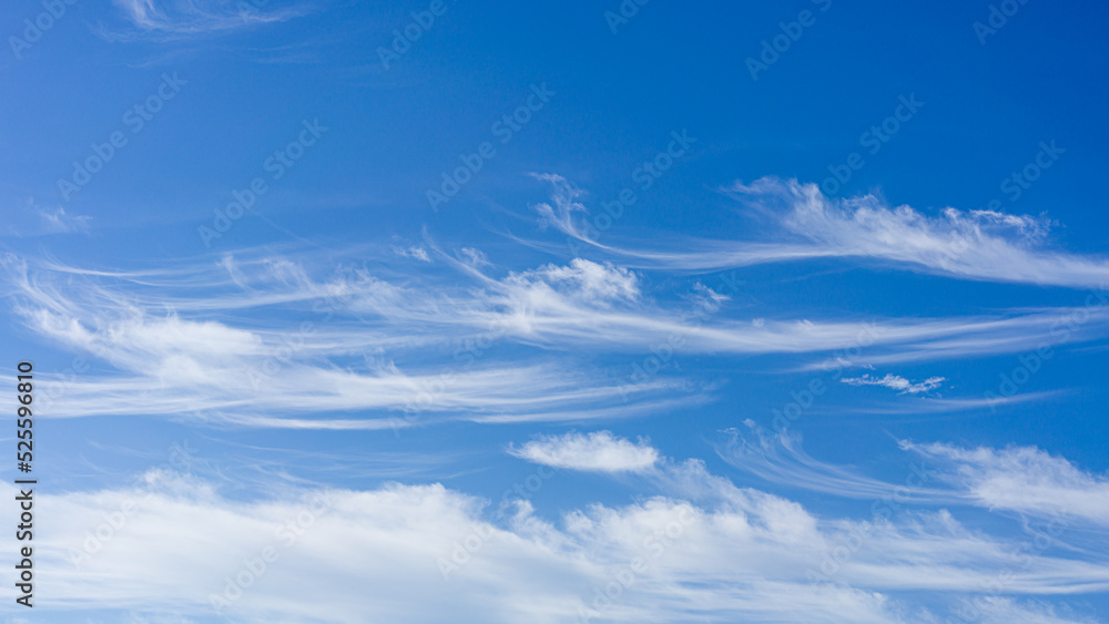 Blue sky and cirrus white high clouds. Horizontal.