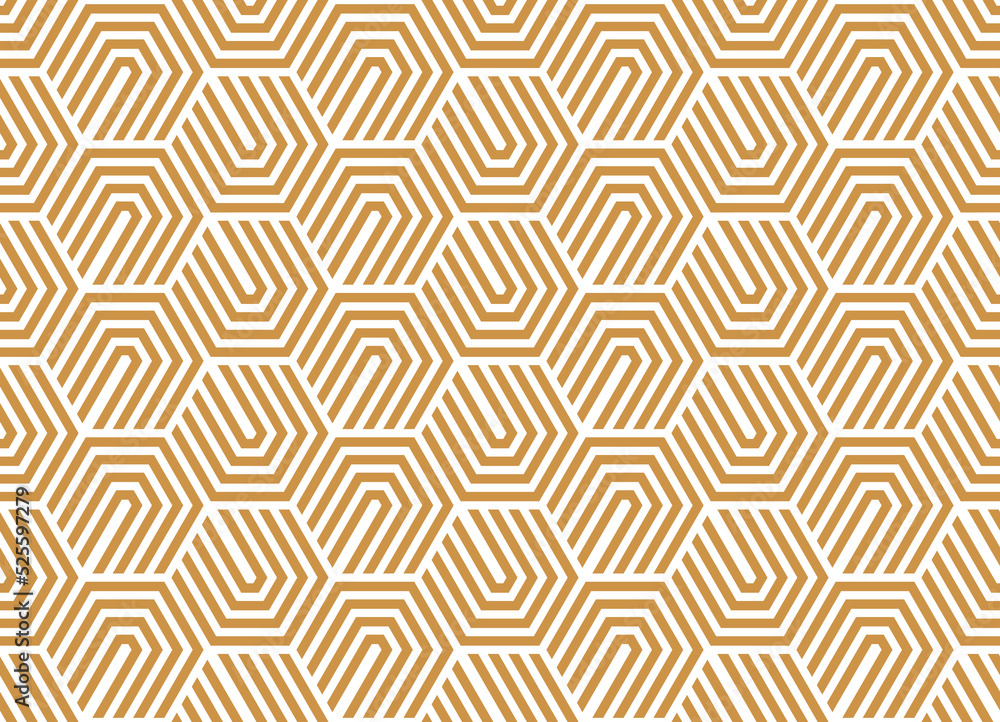 Abstract geometric pattern with stripes, lines. Seamless vector background. White and gold ornament. Simple lattice graphic design - obrazy, fototapety, plakaty 