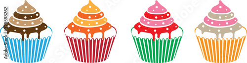 Set of colorful cupcakes on a white background