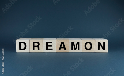 Dreamon. Cubes form the word Dreamon.