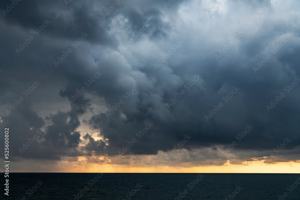 Dramatic sky clouds and sea after storm. Sea landscape.