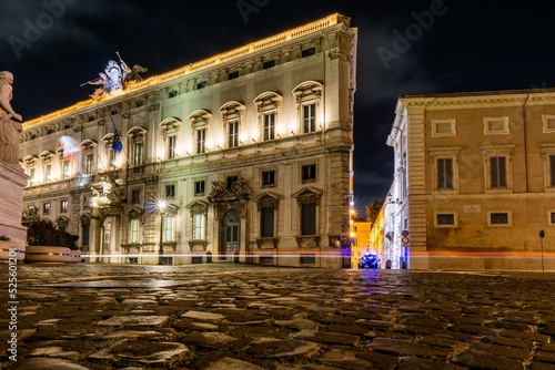 Photography Illuminated historic buildings in the center of Rome, Italy