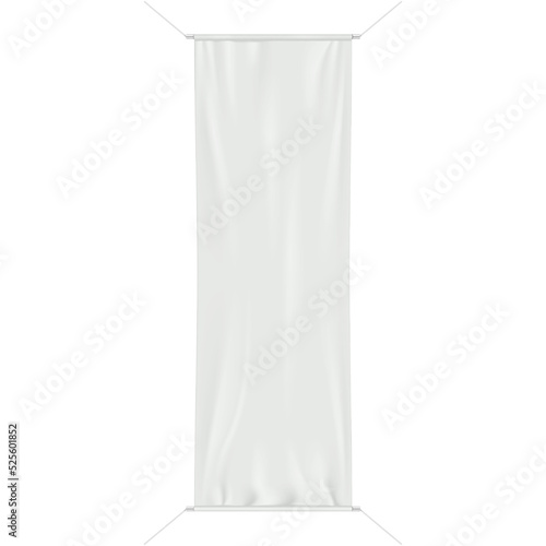 White blank advertising banner realistic vector mockup. Empty vertical rectangular  banner mock-up. Template for design
