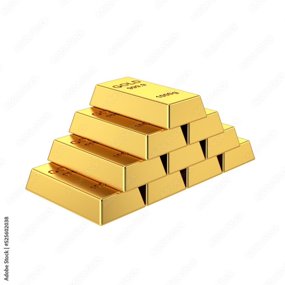 Gold bars. Gold bullion. Gold ingot. 3D element.