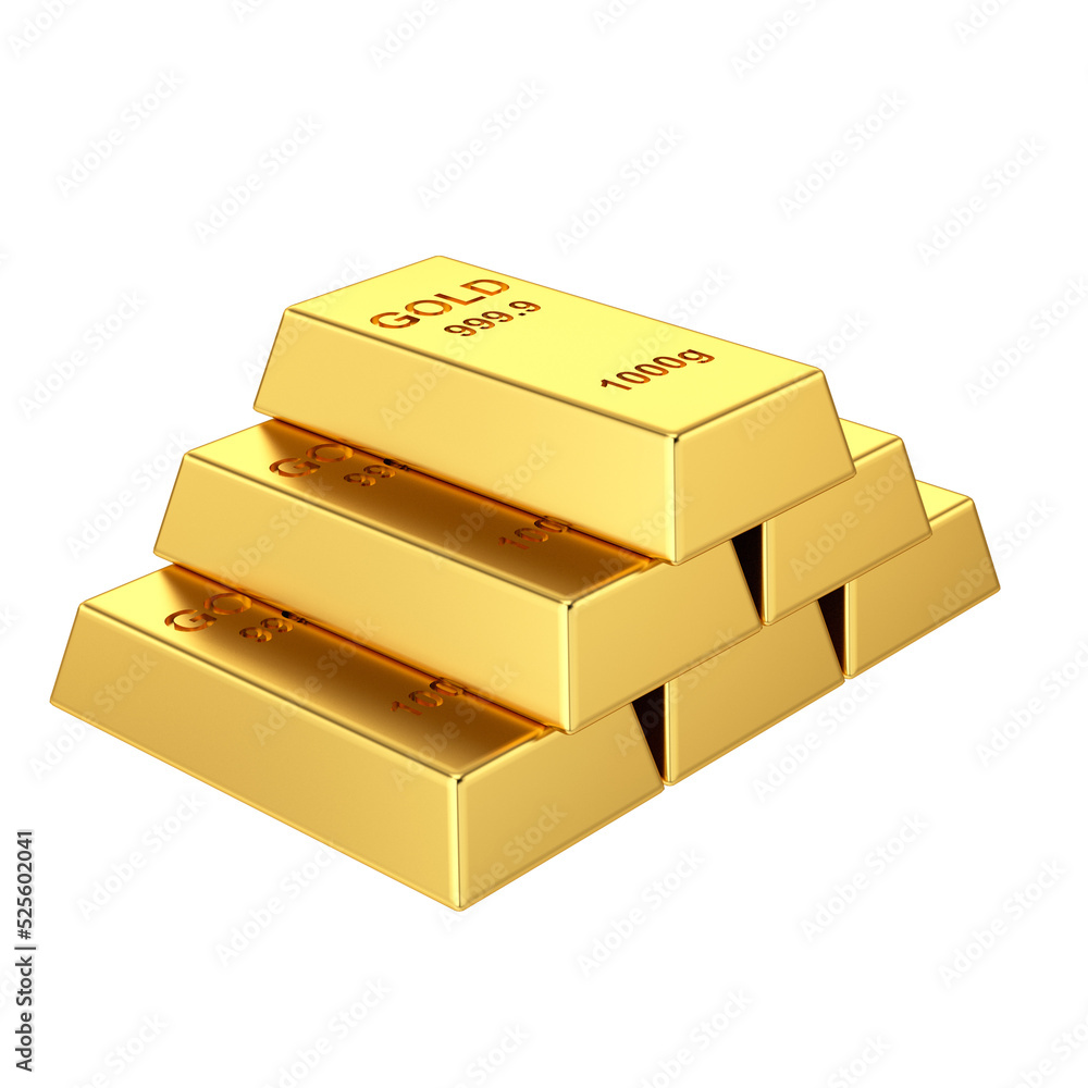 Gold bars. Gold bullion. Gold ingot. 3D element. Gold bars. Gold bullion. Gold ingot. 3D element.