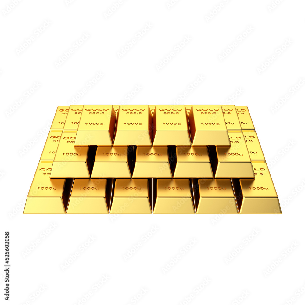Gold bars. Gold bullion. Gold ingot. 3D element. Gold bars. Gold bullion. Gold ingot. 3D element.