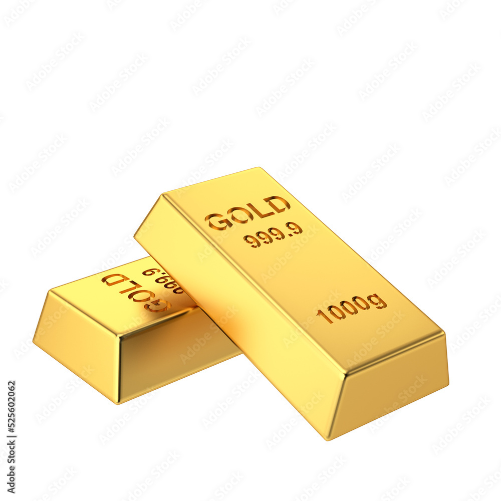 Gold bars. Gold bullion. Gold ingot. 3D element. Gold bars. Gold bullion. Gold ingot. 3D element.