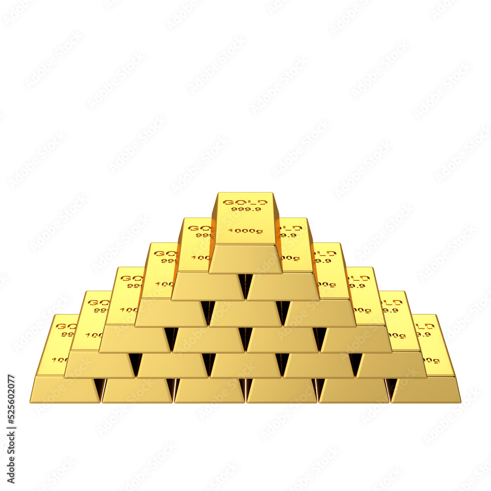 Gold bars. Gold bullion. Gold ingot. 3D element. Gold bars. Gold bullion. Gold ingot. 3D element.