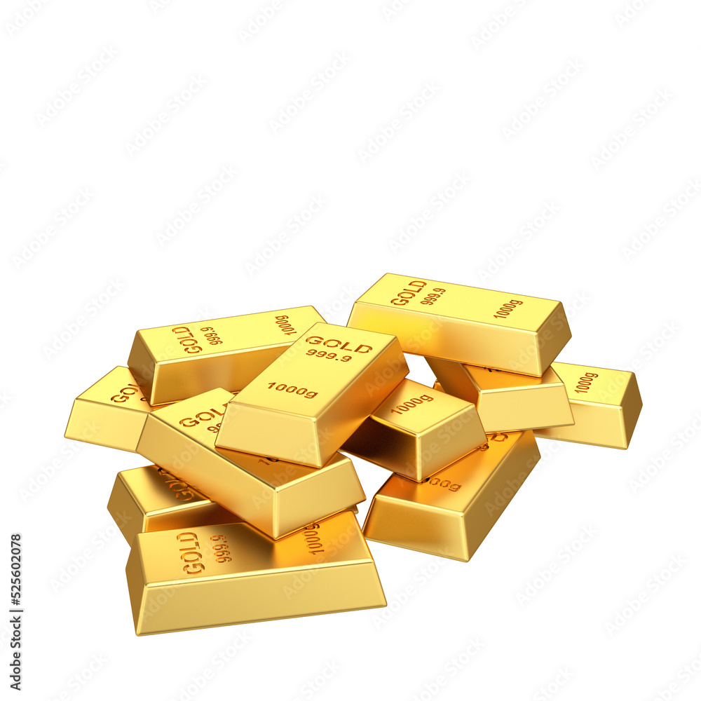 Gold bars. Gold bullion. Gold ingot. 3D element. Gold bars. Gold bullion. Gold ingot. 3D element.