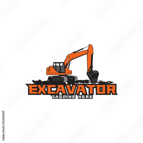 Excavator logo template vector. Heavy equipment logo vector for construction company.