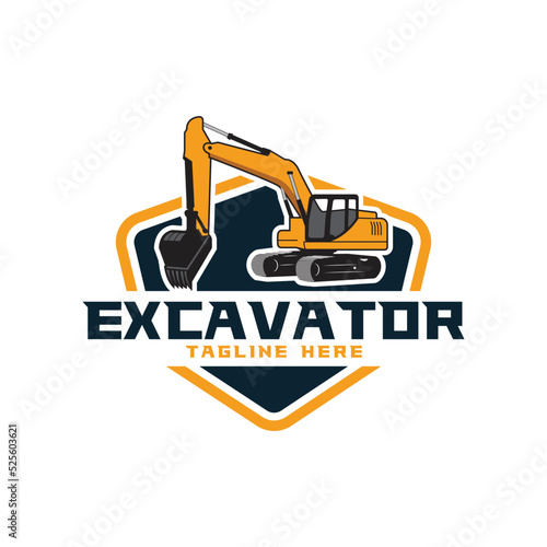 Excavator logo template vector. Heavy equipment logo vector for construction company.