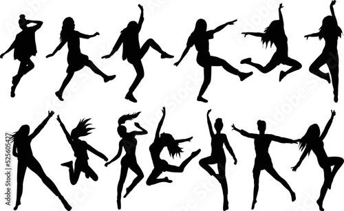 silhouette dancing people set isolated, vector
