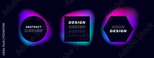 Super set different shape geometric texting boxes with neon glow. Quote box speech bubble. Modern flat style vector illustration