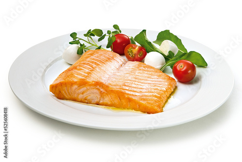 Prato com salmão e salada verde - peixe com salada photo