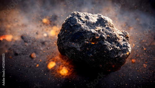Magma boulder on a black rocky landscape photo