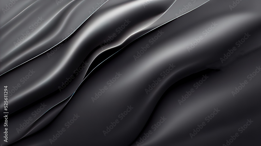 Black textures wallpaper. Abstract 4k background silk, smooth, waves  pattern. Modern clean minimal backdrop design. Black and white high definition. 