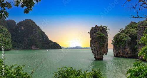 Island Phuket Thailand. Lovely rock in the middle of the ocean surrounded by mountains