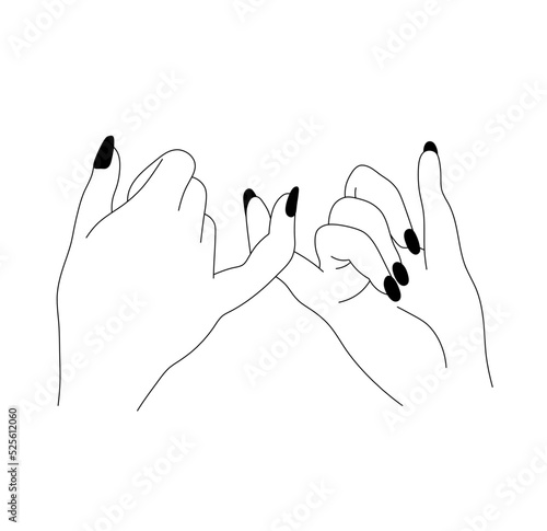 Vector isolated hands gesture pinky promise colorless black and white contour line easy drawing
