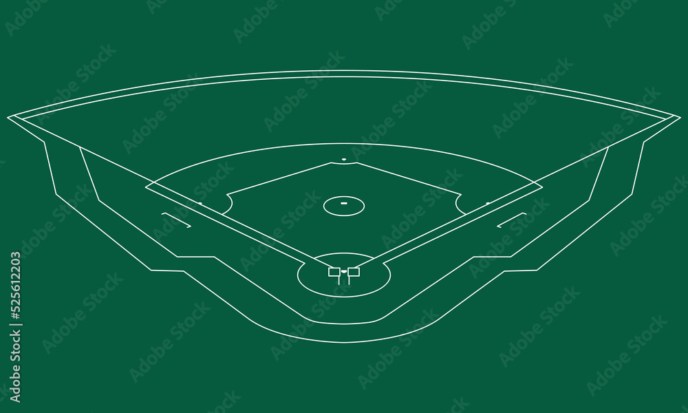 Baseball field : An illustration of a baseball field drawn with white lines.  Stock Vector | Adobe Stock