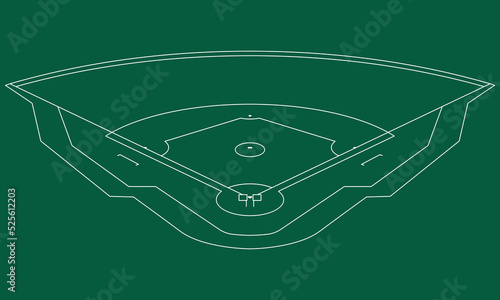 Baseball field : An illustration of a baseball field drawn with white lines.
