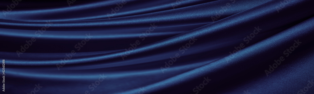 Obraz na płótnie Black blue silk satin. Dark elegant background with space. Wavy folds. Shiny fabric. Luxurious. Valentine, 14.02, Christmas, New year, festive. Banner. Long. Wide. Panoramic. Website header. Design. w salonie