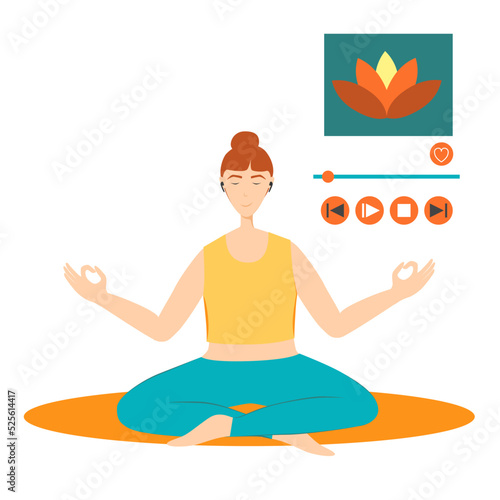 Woman in yoga pose with relaxing music clipart